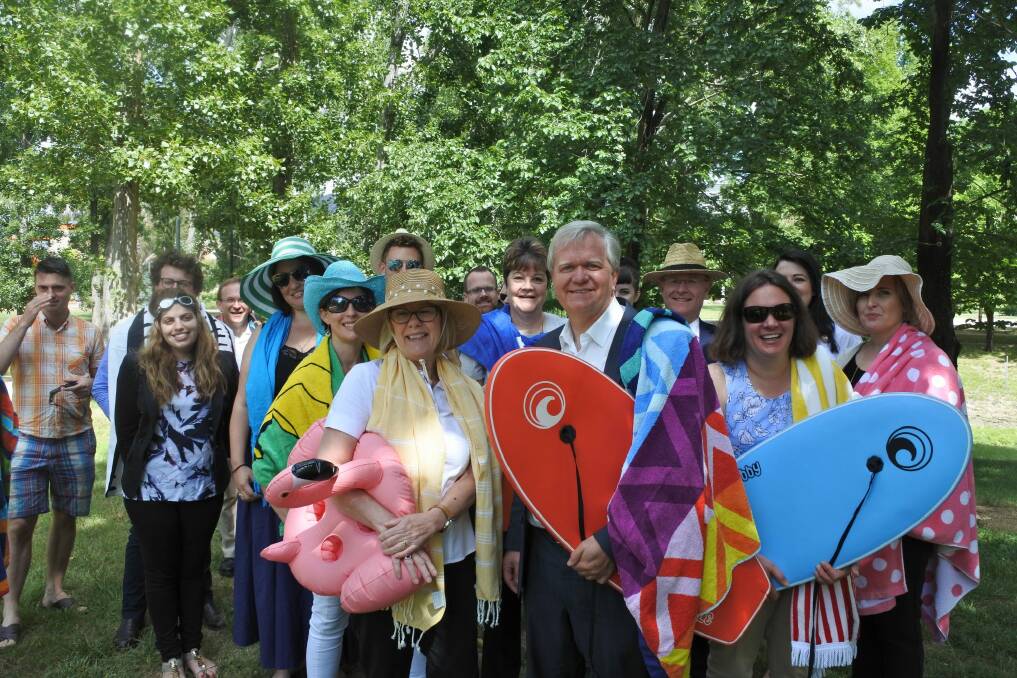 ANU Vice Chancellor Brian Schmidt made the announcement with a small crowd prepared for the pool's opening in 2019. Photo: Finbar O'Mallon