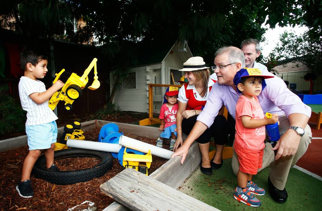 "There are better and fairer ways that benchmark pricing can be achieved": Social Services Minister Scott Morrisonvisits "Kinderoos" childcare centre in Bexley North. Photo: Daniel Munoz