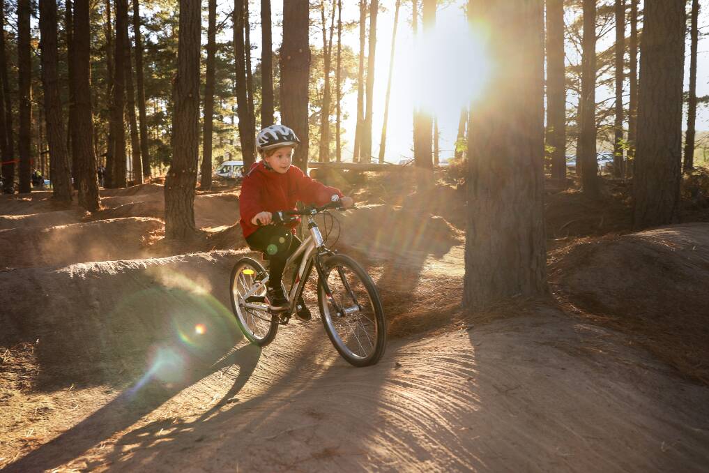 Isla Hannah, 6, rides on the new mountain bike trail which opened at Majura Pines on Wednesday. Photo: Supplied
