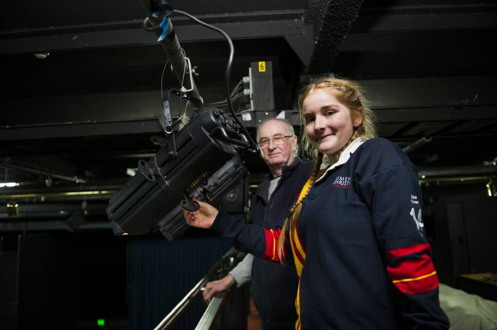 Chris Ellyard with ANU student Clare Coman at Theatre 3. Photo: Rohan Thomson