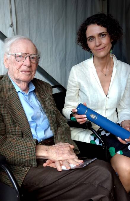 Australia's oldest scientist 101-year-old Dr Max Day is the longest serving fellow of the Australian Academy of Science. Pictured with Dr Marta Yebra a co-recipient of the inaugural Max Day Environmental Science Fellowship Award. Photo: Louise Wilder