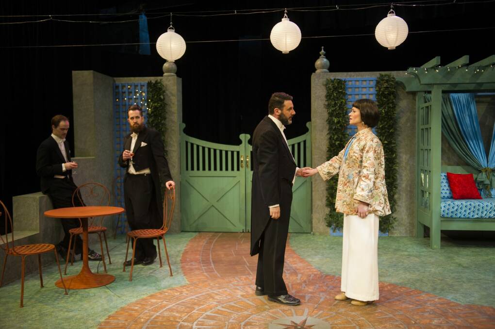 Much Ado About Nothing: from left, Benjamin Russell, playing Don Pedro; David Kavanagh as  Don John, Jim Adamik as Benedick and Lainie Hart as  Beatrice.  Photo: Rohan Thomson