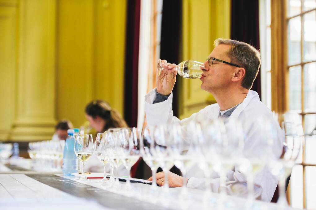 Steffen Schindler from the German Wine Institute judging at the 2017 Canberra International Riesling Challenge at Albert Hall.  Photo: Rohan Thomson
