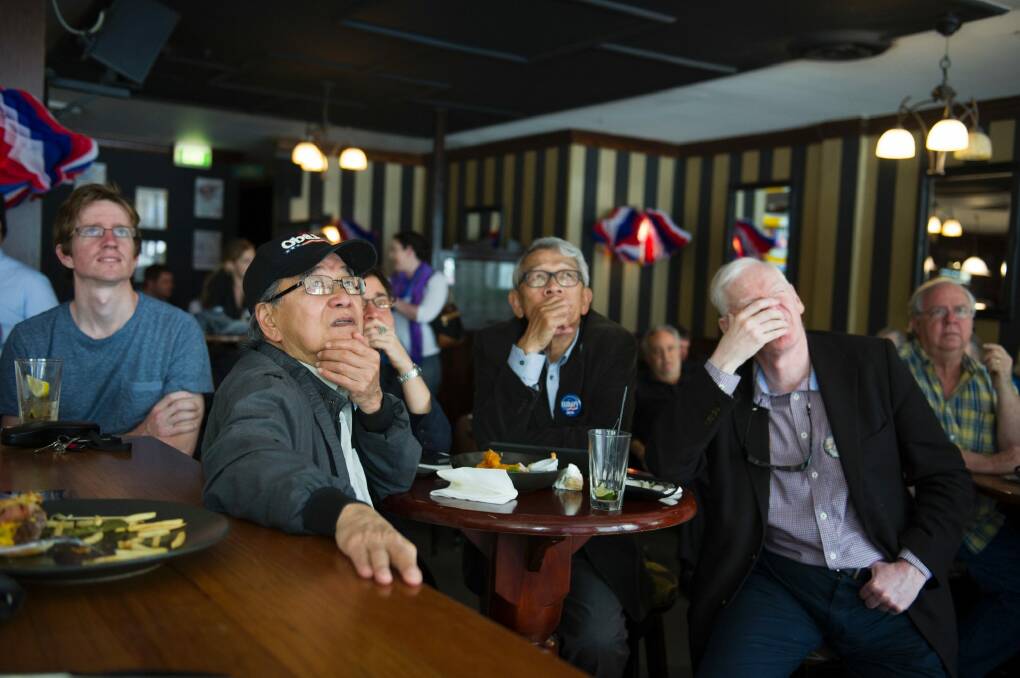 Canberra members of Democrats Abroad watching the results presidential election 2016 at PJ O'Reilly's. Photo: Jay Cronan