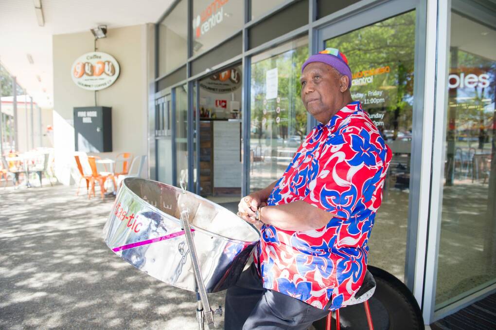 Seventy-nine-year-old Courtney Leiba, who has been playing the steel drums out the front of the Wanniassa shops, for more than 20 years has been told he can no longer play there. Photo: Jay Cronan