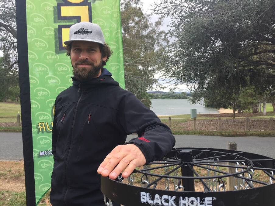 Todd Nowack, president of the ACT Disc Golf Club. There are now 22 baskets installed permanently in Weston Park to play disc golf. The national championships are under way there this weekend. Photo: Megan Doherty