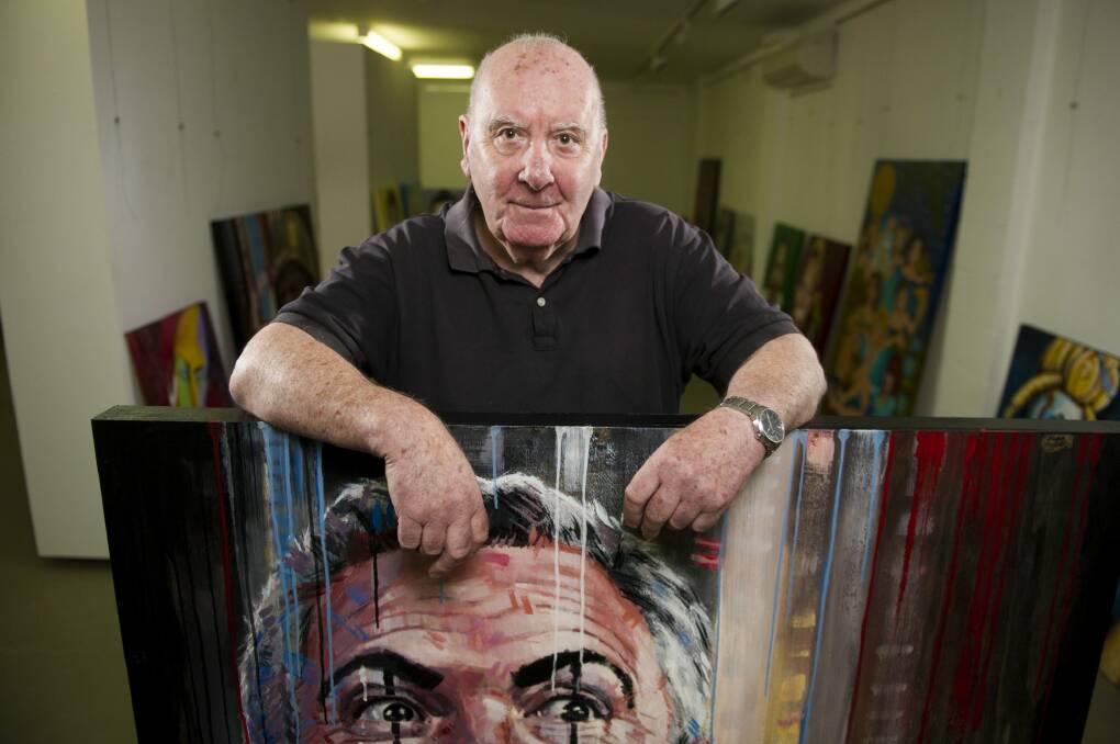  Bald Archys - Peter Batey with some of the entries' satirical portraits of celebrities.
 Photo: Jay Cronan