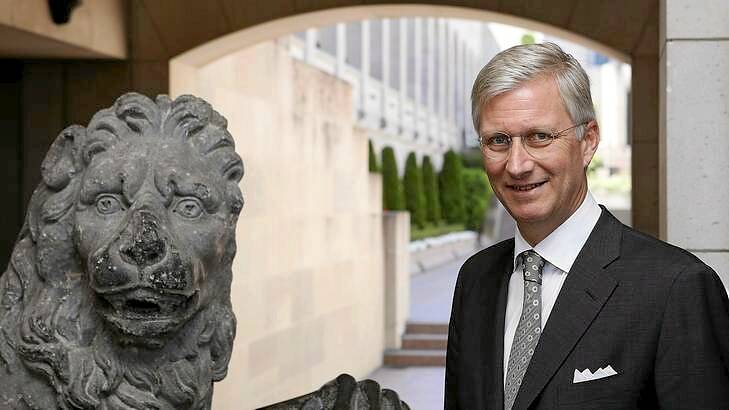 Belgium's Prince Philippe stands next to the Menin Gate Lions during a visit to the Australian War Memorial. Photo: Reuters
