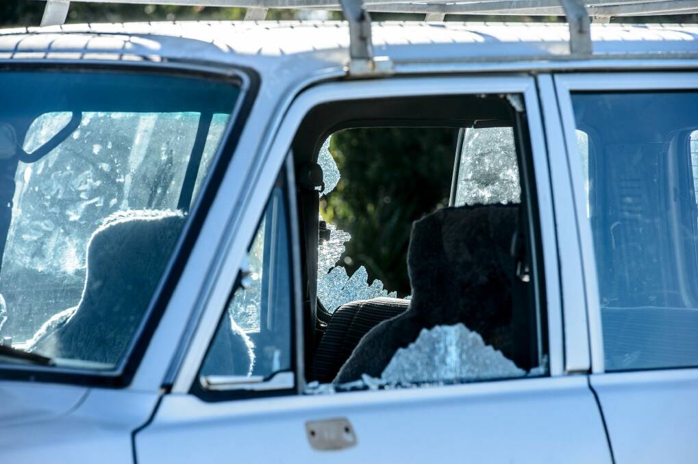 One of several vehicles that had their windows smashed at Canberra Railway Station on Thursday.  Photo: Sitthixay Ditthavong