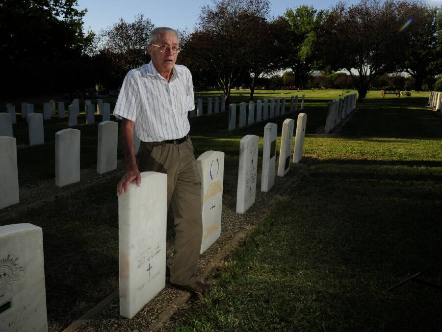 Ron Hamilton at Woden Cemetery where his uncles Rueben Schelbach and Clive Southwell are buried. Photo: Melissa Adams