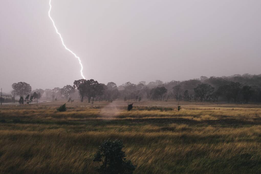 A lightning strike over Gungahlin on Thursday. Photo: Rohan Thomson