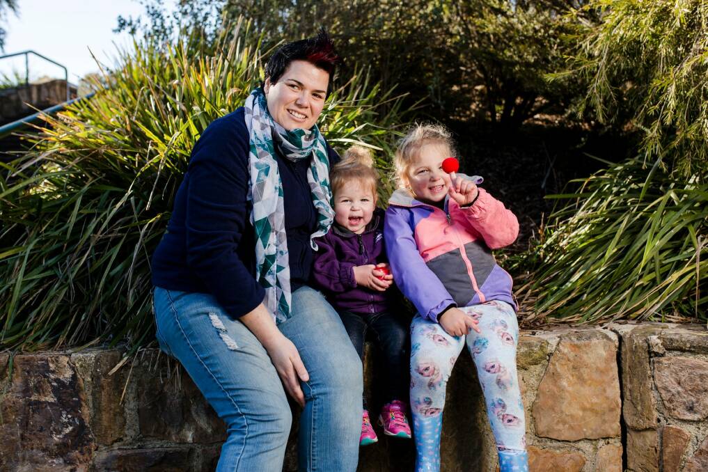 Also at the launch of Red Nose Day on Wednesday was Rivett mum Candy van Poppel and her children Isla, 22 months, and Maddie, 4. She lost her son Millan in 2010 when he was stillborn at 39 weeks and she started seeing a Red Nose counsellor soon after. Photo: Jamila Toderas