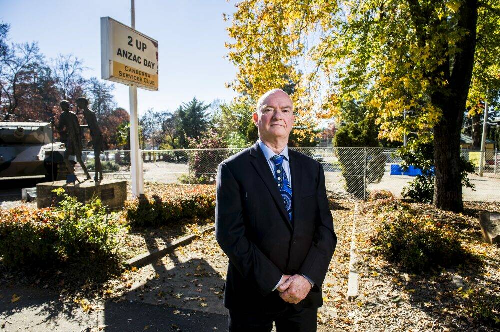 Canberra Services Club President, Greg Ranse, outside the site of the old club. Photo: Rohan Thomson