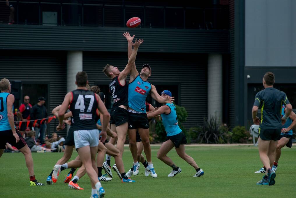 Back on track: Bombers players at pre-season training on Tuesday.  Photo: Jesse Marlow