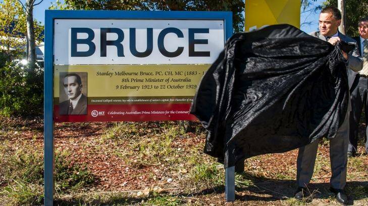 The Bruce suburb sign, named after former prime minister Stanley Bruce. Will Whitlam be next? Photo: Rohan Thomson