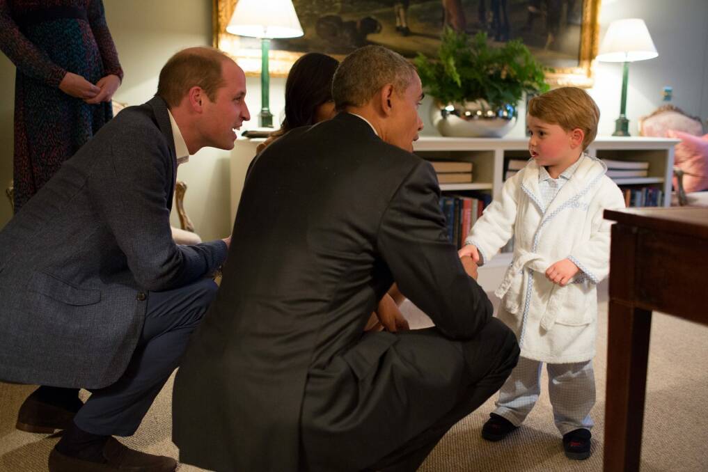 Prince George shakes hands with President Obama at Kensington Palace. Photo: Pete Souza/The White House