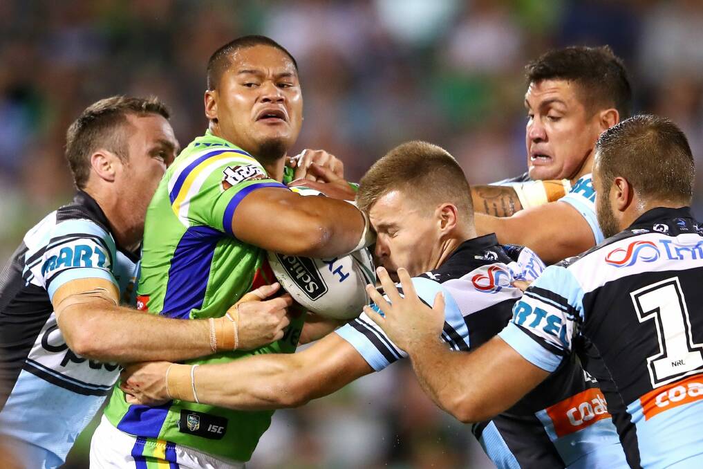 Hard to handle: Raiders centre Joey Leilua. Photo: Getty Images 