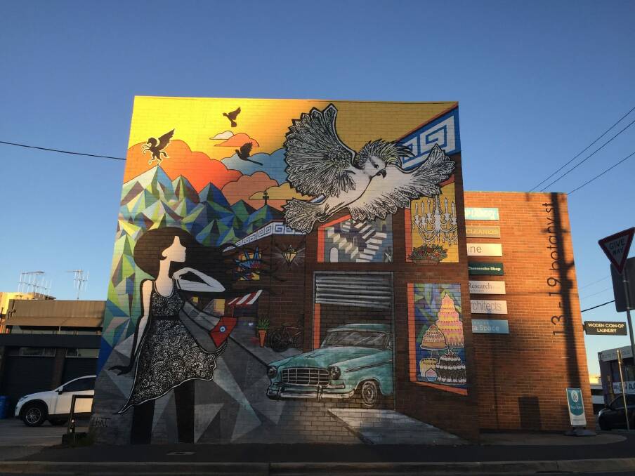 Lisa Twomey's mural on a Phillip building.  Photo: George Katheklakis