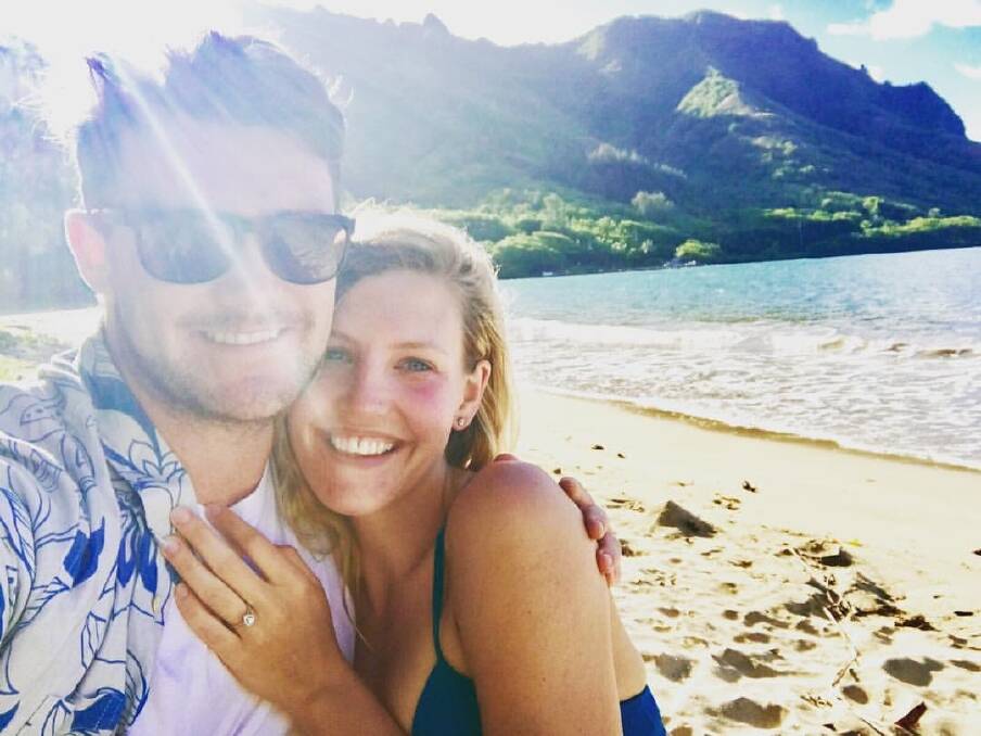 Canberra entrepreneur Mick Spencer and his fiancee Alicia Jackson shortly after becoming engaged in Hawaii. They will be married at Whale Beach in March, 2019. Photo: Supplied