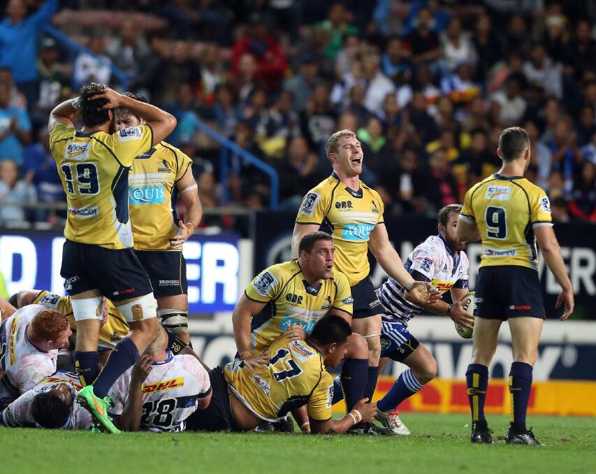 The Brumbies react to the referees call during the Super Rugby match against the Stormers. Photo: Gallo Images