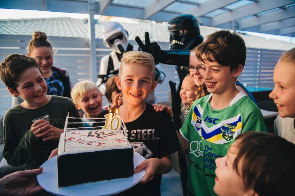 Riley Element enjoying his 10th birthday party at home in Queanbeyan. Photo: Rohan Thomson