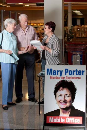 Ginninderra Labor MLA Mary Porter greets constituents.