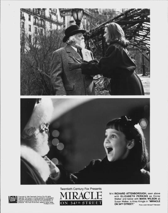 Richard Attenborough, left and Elizabeth Perkins in the 1994 film <i>Miracle on 34th Street</i>. Photo: Michael P. Weinstein, 20th Century Fox