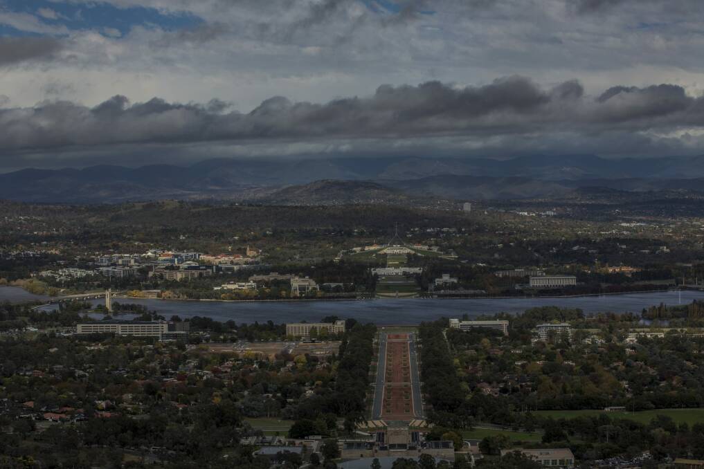 A view of Canberra's gloomy weather from Mt Ainslie on Monday. Photo: Jamila Toderas