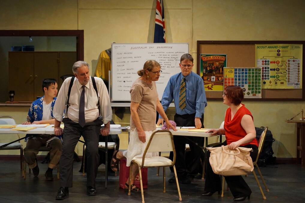 Australia Day: from left, Jonathan Lee, Pat Gallagher, Micki Beckett, Thomas McCoy, Sarah Hulll. Photo: Helen Drum