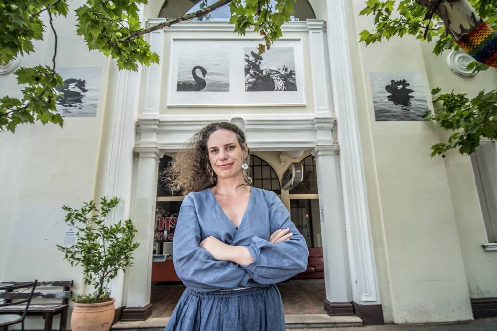 Artist Genevieve Swifte is the first Canberra artist to exhibit on the outside at the Melbourne building.  Photo: Karleen Minney