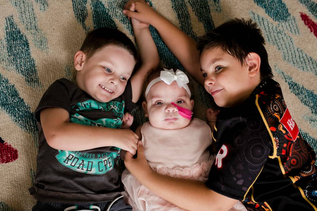  Stella Bella Children's Centre will help families including that of little Arcadia Williams, who has Costello syndrome, pictured here with her big brothers Benji Williams 3, and Tyeren Smith 8.  Photo: Jamila Toderas