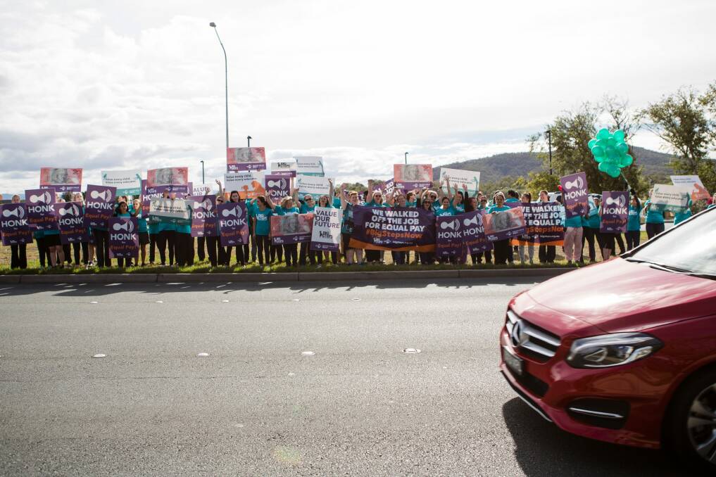 Canberra's childcare workers also walked off the job in March. Photo: Jamila Toderas