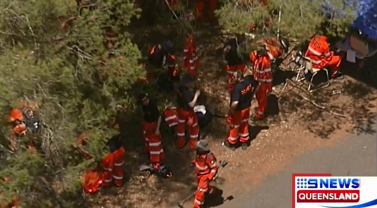 State and Emergency Service crews are searching bushland on the semi-rural property on Wembley Road in Karawatha after the death of a 4-year-old woman who was shot dead. Photo: Seven News