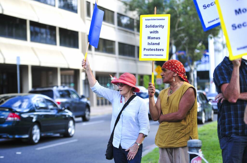 Protesters Lyn Rainforest, of Downer, and Winiata Puru, of Lyneham. Photo: Melissa Adams