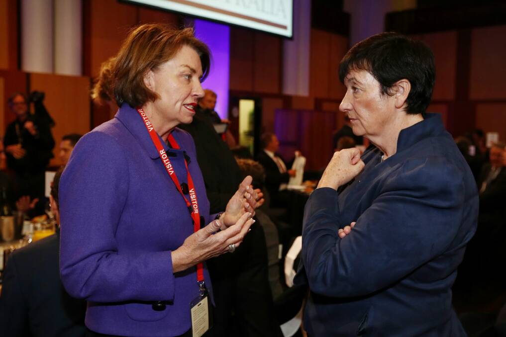 Banker's Association chief Anna Bligh with Business Council chief Jennifer Westacott. The council wants US-style corporate tax cuts, which had worsened that country's massive deficits. Photo: Alex Ellinghausen