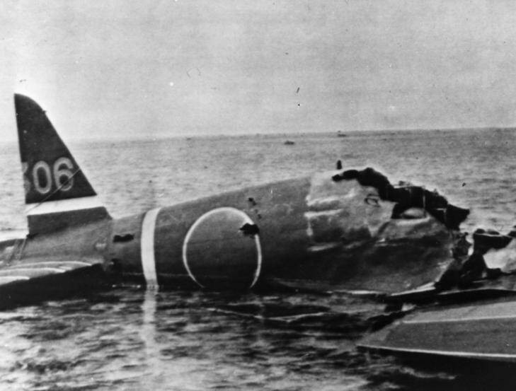 Wreckage of a Japanese aircraft - Battle of the Coral Sea. Photo: Getty Images