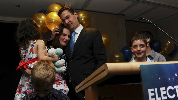 Liberal leader Zed Seselja with wife Ros and his children. Photo: Colleen Petch