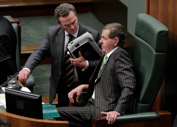Heat is on ... Christopher Pyne and the Speaker, Peter Slipper. Photo: Andrew Meares