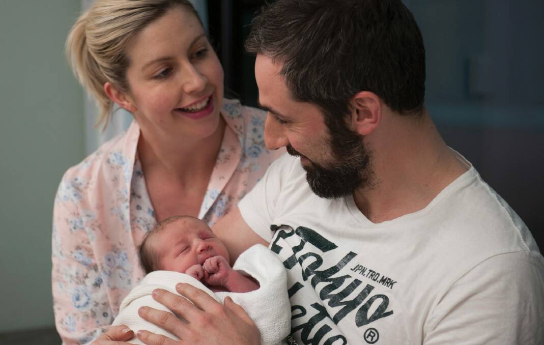 New parents Sebastian Zwalf and Julia Woods with baby Eva Maree born September 2nd. Photo Elesa Kurtz Photo: Elesa Kurtz