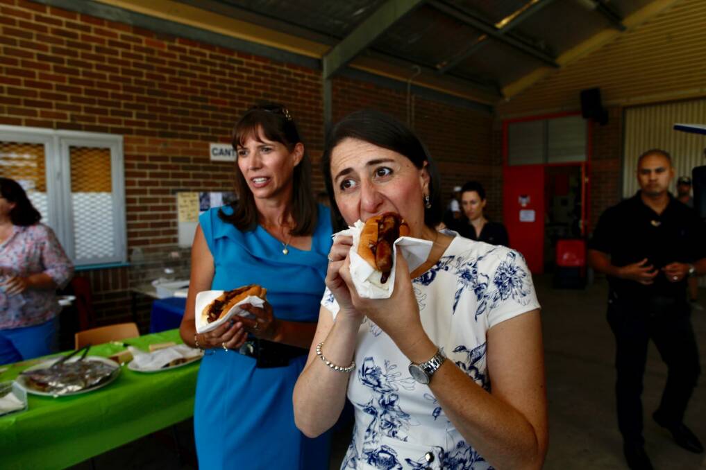 Ms Berejiklian visited the ultra-marginal East Hills electorate to have a bite of lunch with Liberal candidate Wendy Lindsay.  Photo: Dean Sewell