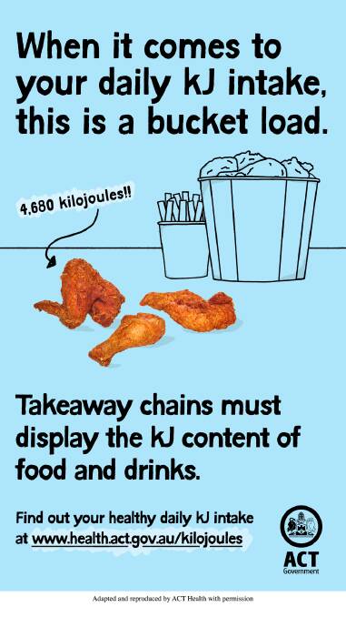 A poster from ACT Health's new Kilojoules on the Menu campaign. Photo: ACT Health