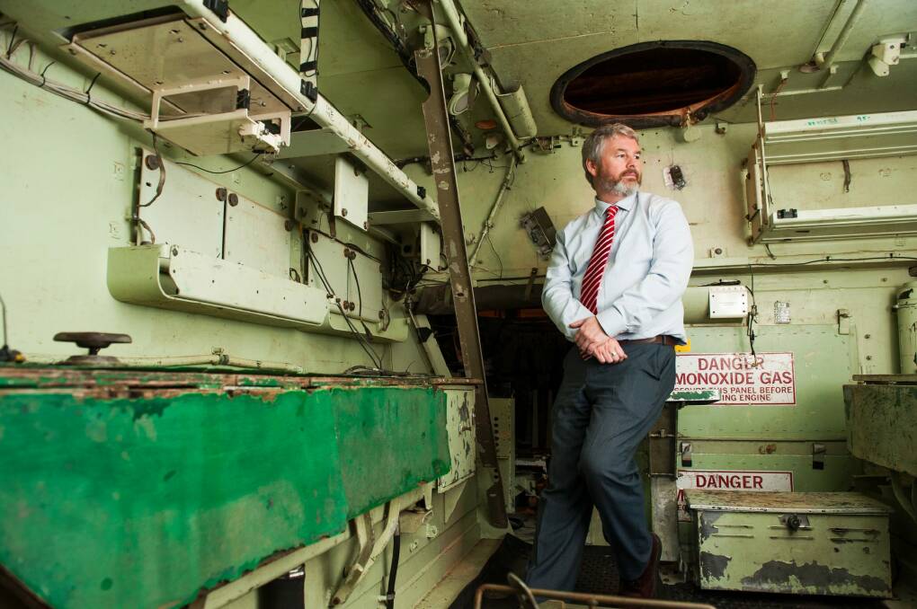 Fletcher in a M577 Armoured Command Vehicle, that will be on show at the Big Things in Store on Saturday. Photo: Elesa Kurtz