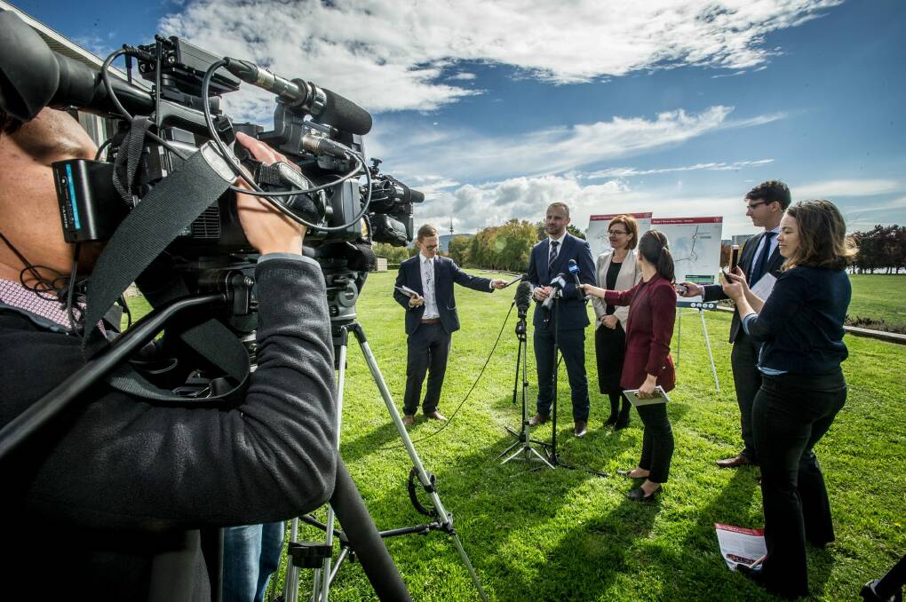 ACT Chief Minister Andrew Barr and Minister for Transport and City Services Meegan Fitzharris announce the first round of consultation for Light Rail Stage 2. Photo: karleen minney