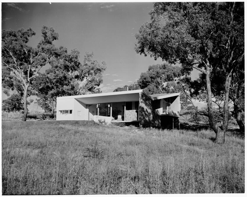 Bowden House in Deakin, pictured in 1956, was the first building designed by Harry Seidler outside Sydney. Photo: National Archives of Australia