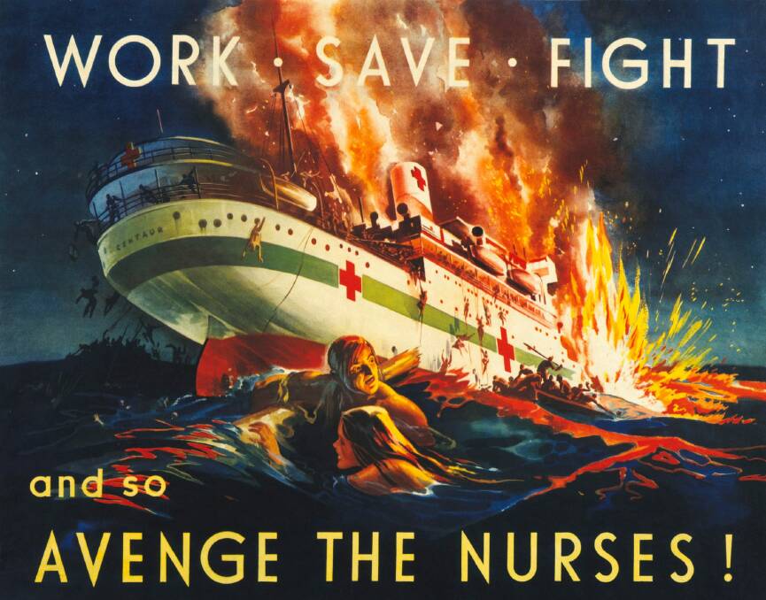  A poster produced during World War II to rally support for the war effort. It depicts the moments after the Centaur was torpedoed. It sank in just three minutes. Photo: Australian War Memorial