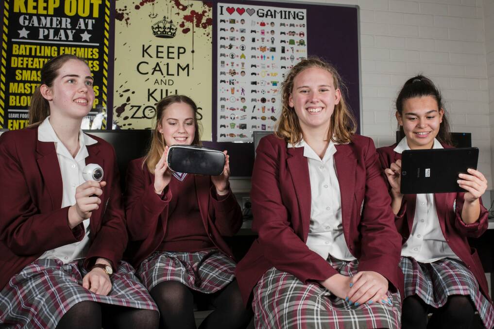 St Clare's College students Heather Mills 16, Erin Burk 15, Tylah Forsyth 17, and Kaylah Edwards 15. The school participated in a program aimed at improving maths outcomes. Photo: Jamila Toderas