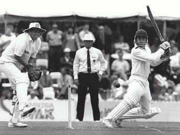 Peter Solway bats during the 1993 PM's XI match against South Africa. Photo: GRAHAM TIDY