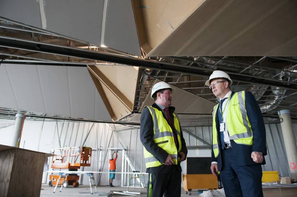 Canberra Airport managing director Stephen Byron with Richard Phillips, manager of aviation projects.  Photo: Elesa Kurtz