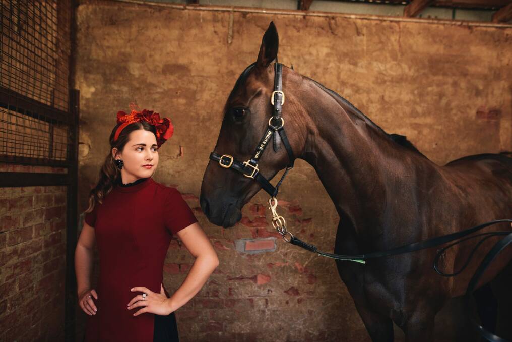 Online style influencer Jemma Mrdak with Siberian Rose. Jemma is a new judge for the Fashions on the Field competition at the Black Opal Stakes this Sunday. Photo: Rohan Thomson