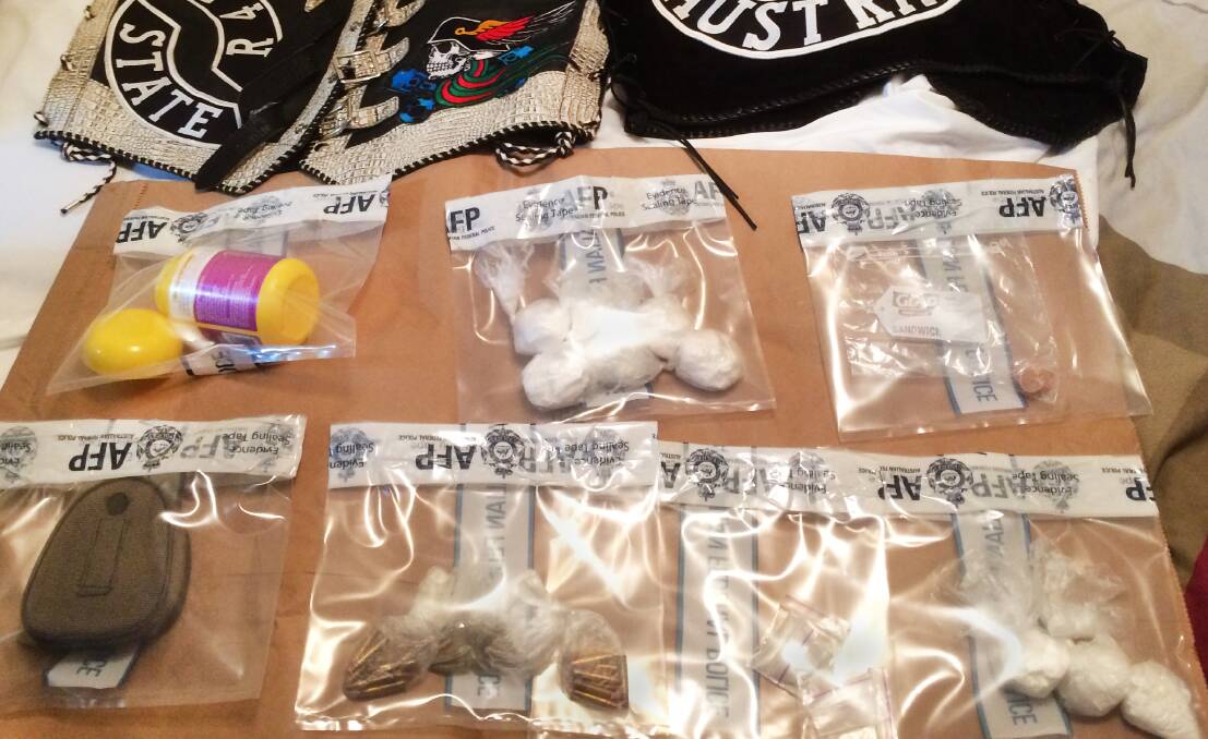 A photo released by ACT Policing following a raid on the home of ACT chapter president of the Nomads outlaw motorcycle club Lucas Gordon Clark. The images show cocaine and ammunition. Photo: ACT Policing
